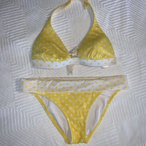 Yellow/White Polkadot Two Piece Swim Suit